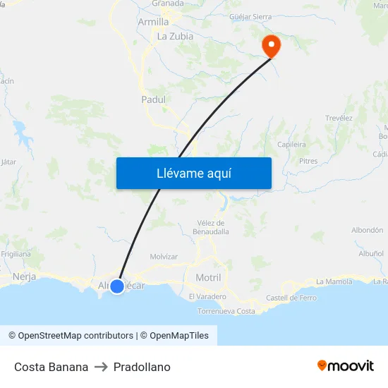 Costa Banana to Pradollano map
