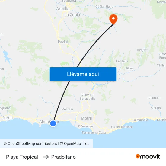 Playa Tropical I to Pradollano map