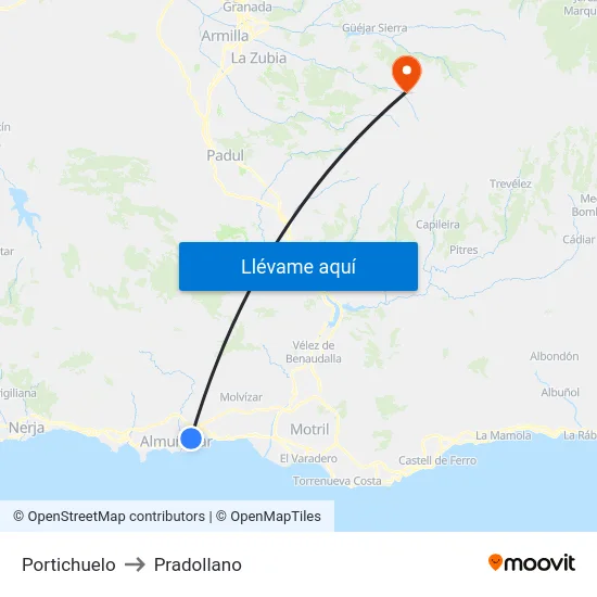 Portichuelo to Pradollano map