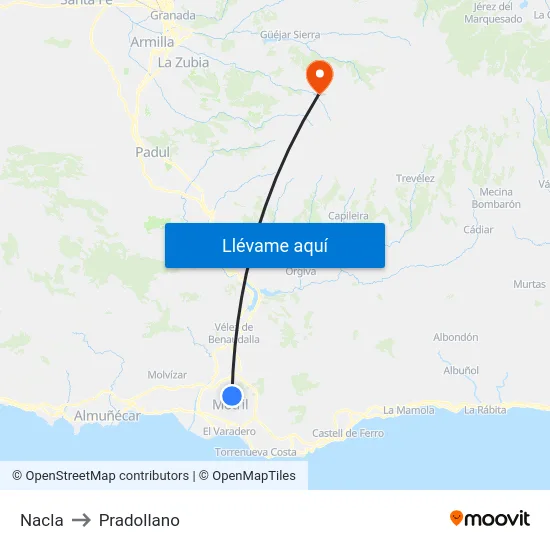 Nacla to Pradollano map