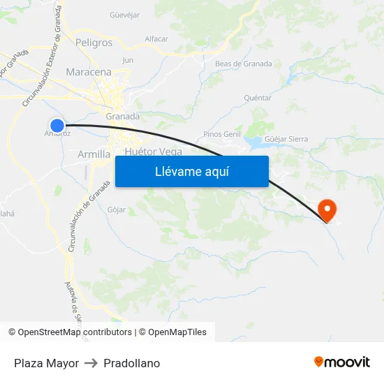 Plaza Mayor to Pradollano map