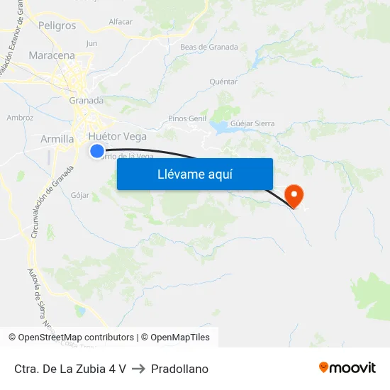Ctra. De La Zubia 4 V to Pradollano map