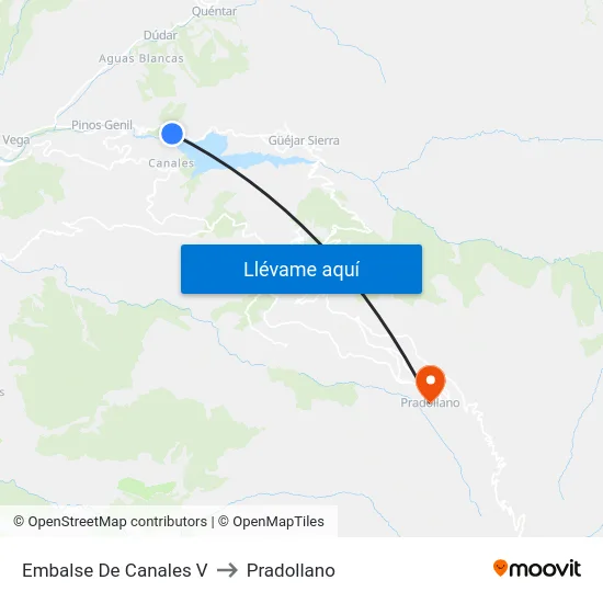 Embalse De Canales V to Pradollano map