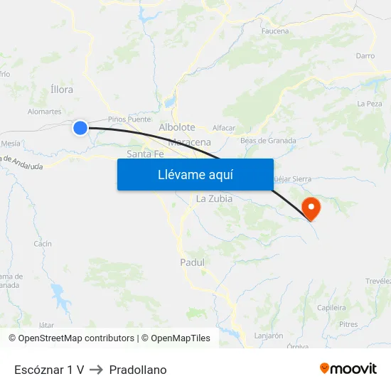 Escóznar 1 V to Pradollano map