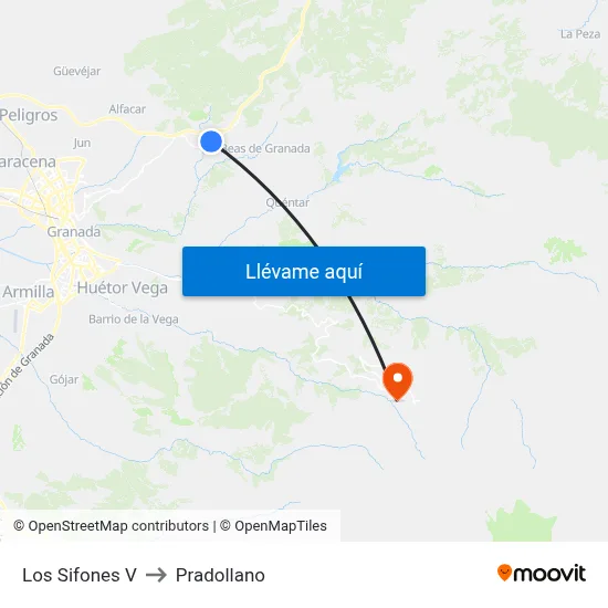 Los Sifones V to Pradollano map