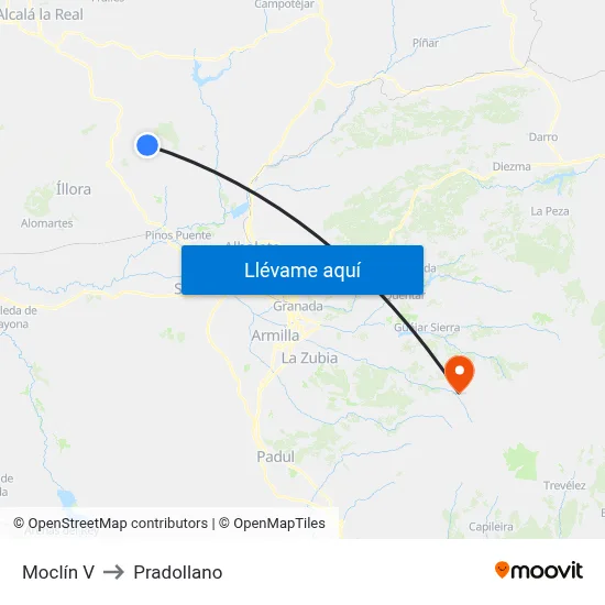 Moclín V to Pradollano map