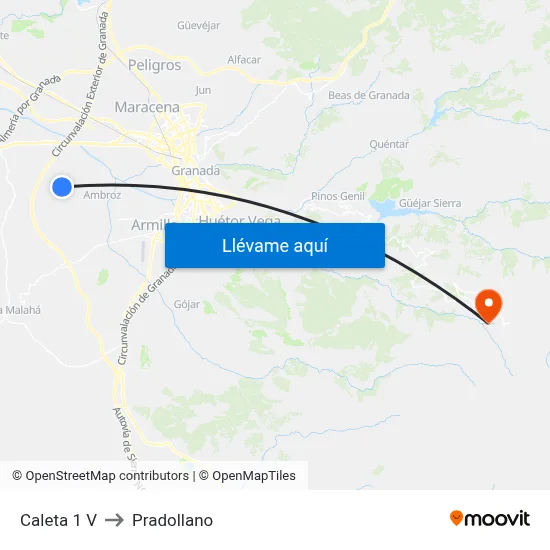 Caleta 1 V to Pradollano map