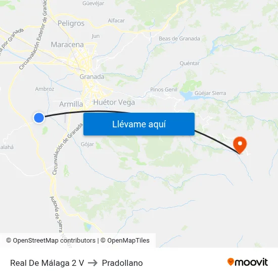Real De Málaga 2 V to Pradollano map