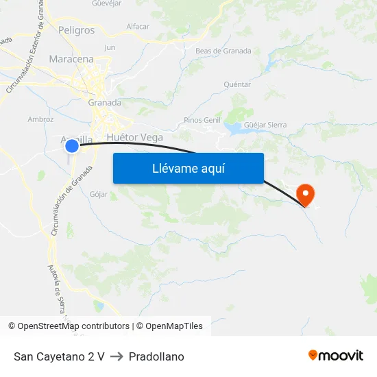 San Cayetano 2 V to Pradollano map