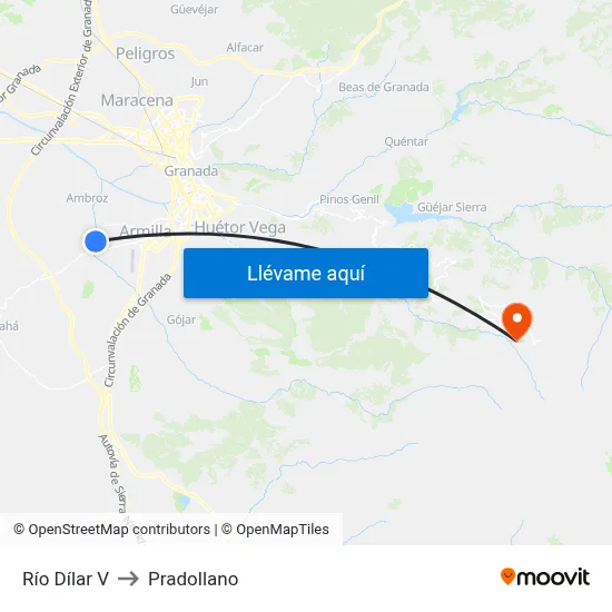 Río Dílar V to Pradollano map