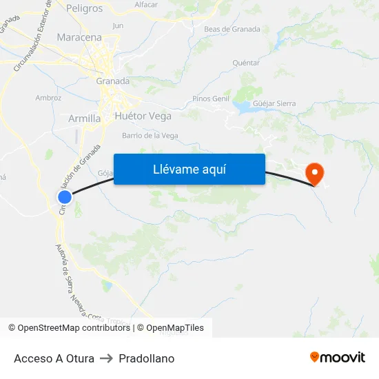 Acceso A Otura to Pradollano map