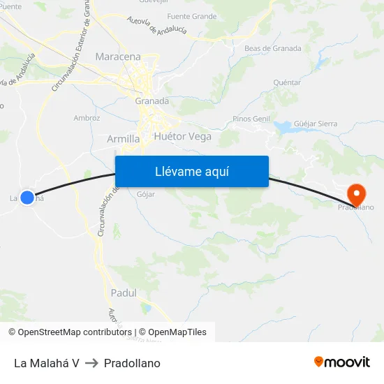 La Malahá V to Pradollano map