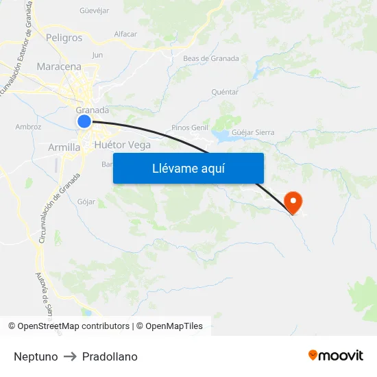 Neptuno to Pradollano map