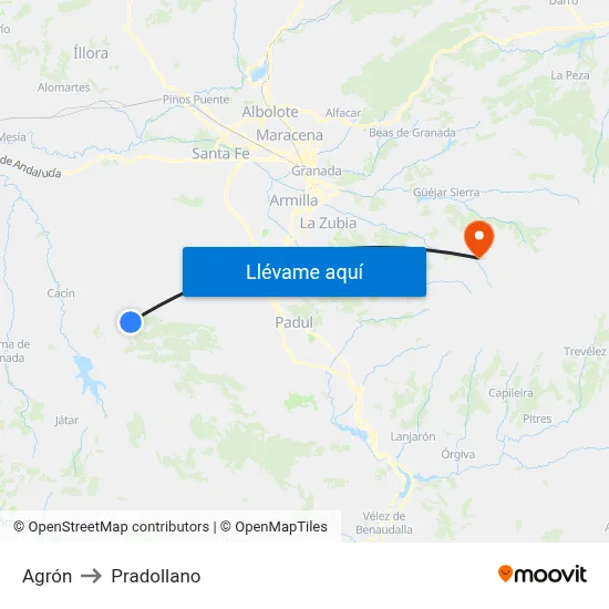 Agrón to Pradollano map