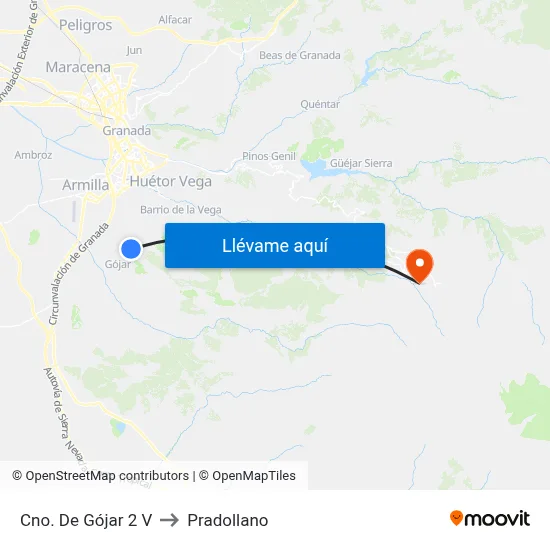 Cno. De Gójar 2 V to Pradollano map