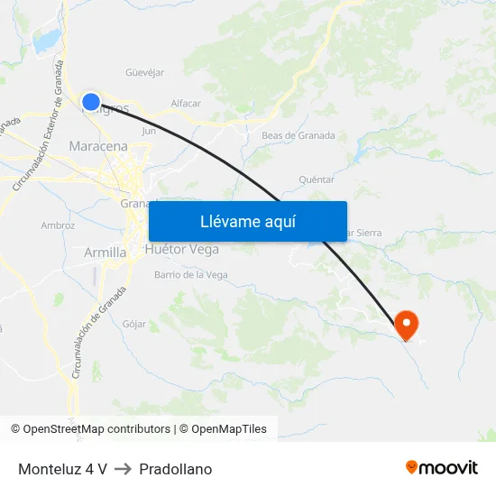 Monteluz 4 V to Pradollano map