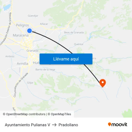 Ayuntamiento Pulianas V to Pradollano map
