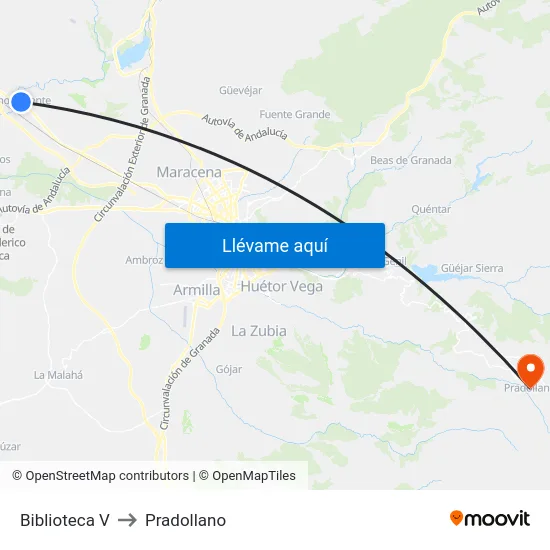 Biblioteca V to Pradollano map