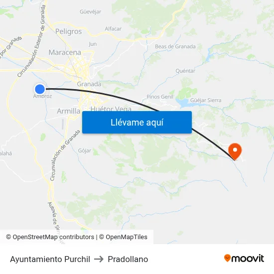 Ayuntamiento Purchil to Pradollano map