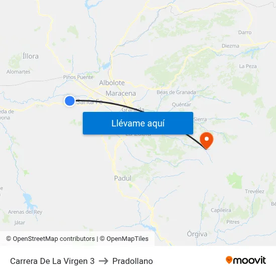Carrera De La Virgen 3 to Pradollano map