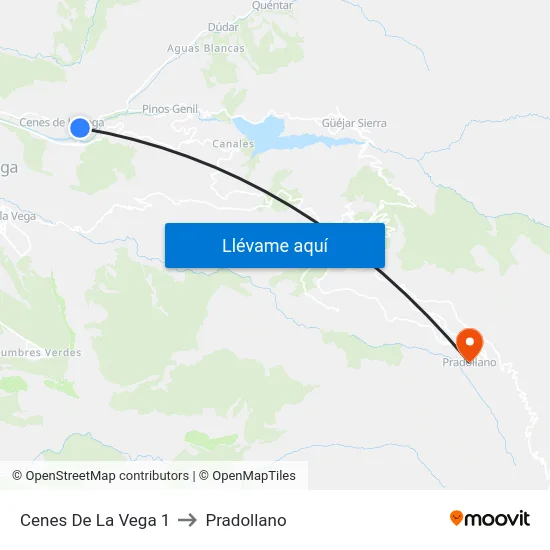 Cenes De La Vega 1 to Pradollano map