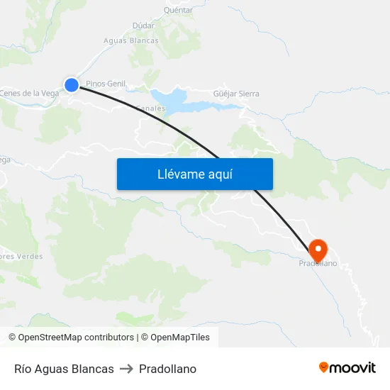 Río Aguas Blancas to Pradollano map