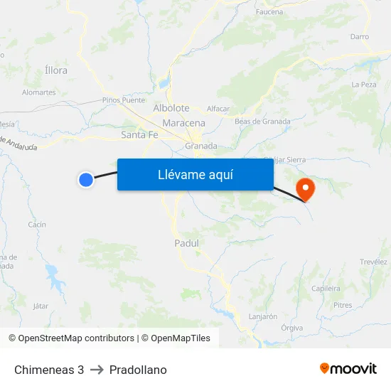 Chimeneas 3 to Pradollano map