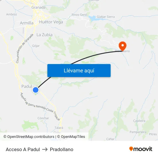 Acceso A Padul to Pradollano map