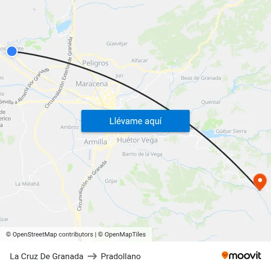 La Cruz De Granada to Pradollano map