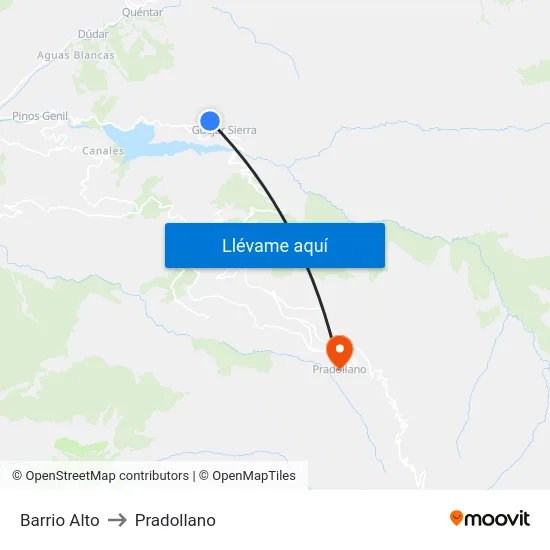 Barrio Alto to Pradollano map