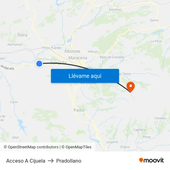 Acceso A Cijuela to Pradollano map