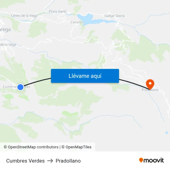 Cumbres Verdes to Pradollano map
