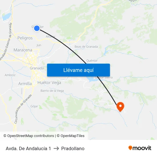 Avda. De Andalucía 1 to Pradollano map