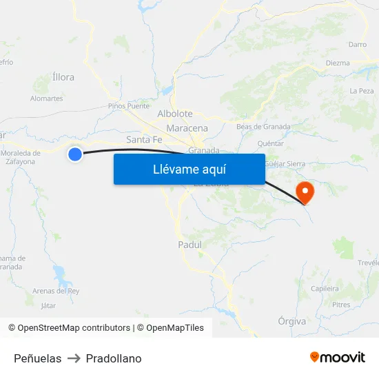 Peñuelas to Pradollano map