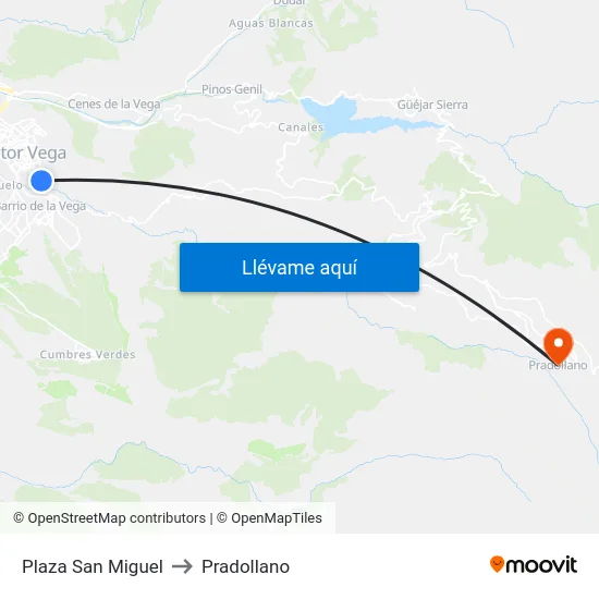 Plaza San Miguel to Pradollano map