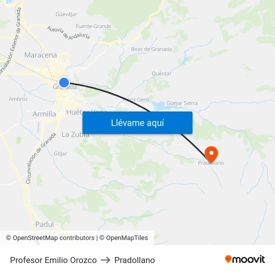 Profesor Emilio Orozco to Pradollano map