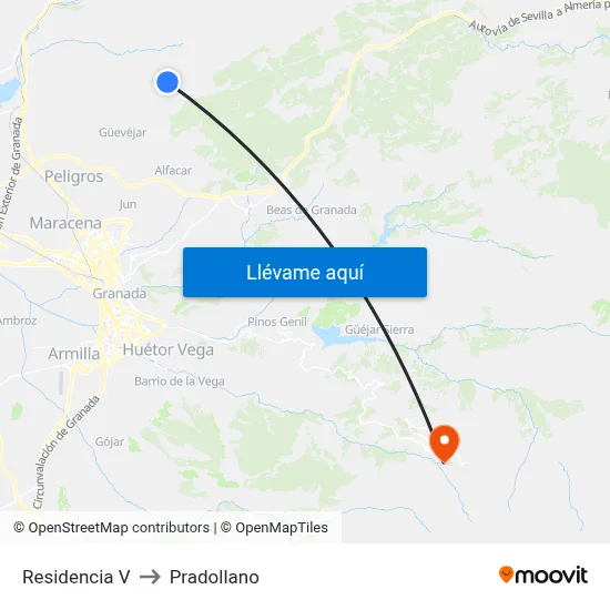 Residencia V to Pradollano map