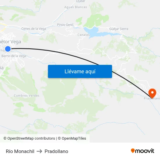 Río Monachil to Pradollano map
