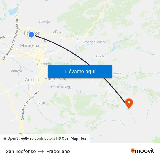 San Ildefonso to Pradollano map