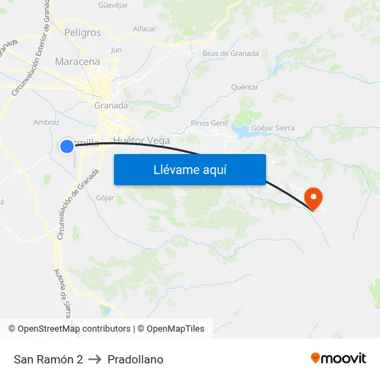 San Ramón 2 to Pradollano map