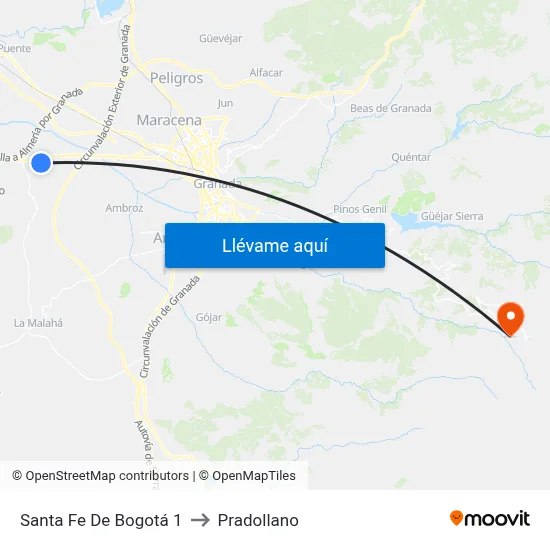Santa Fe De Bogotá 1 to Pradollano map