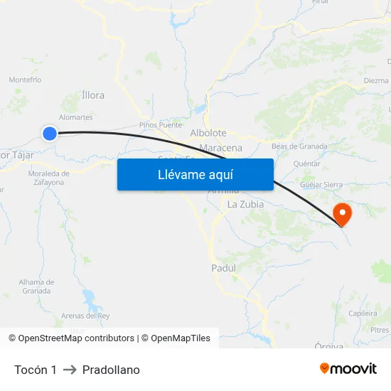 Tocón 1 to Pradollano map