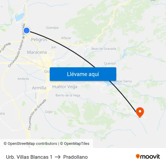 Urb. Villas Blancas 1 to Pradollano map