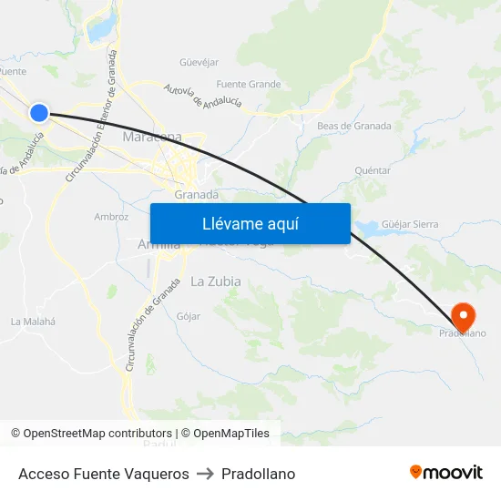 Acceso Fuente Vaqueros to Pradollano map