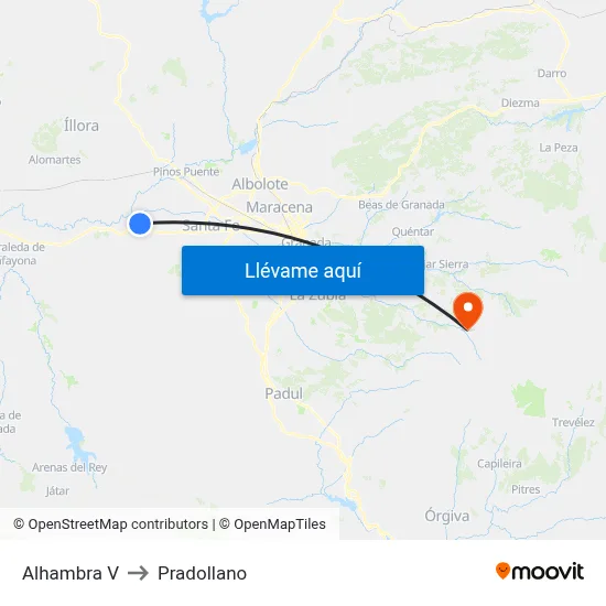 Alhambra V to Pradollano map