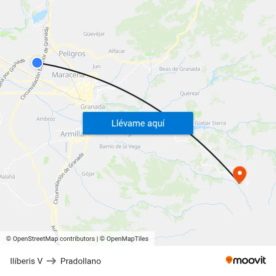Ilíberis V to Pradollano map
