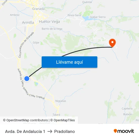 Avda. De Andalucía 1 to Pradollano map