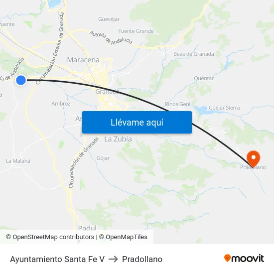 Ayuntamiento Santa Fe V to Pradollano map