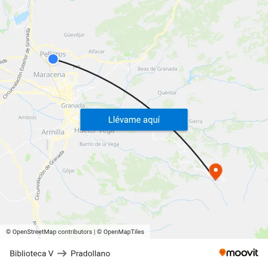 Biblioteca V to Pradollano map