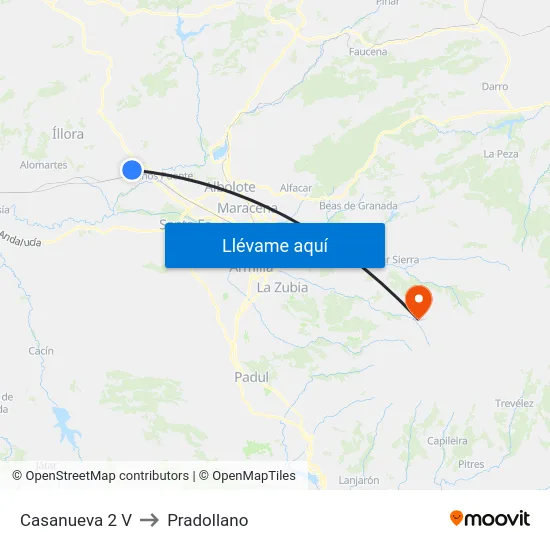 Casanueva 2 V to Pradollano map
